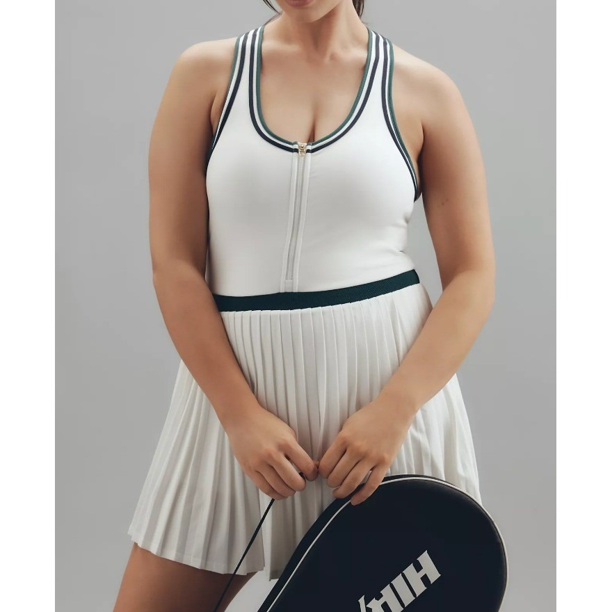 Varley Jane Court Dress Nwt 1x White Forest Green Pleated Tennis Prep Golf Dress